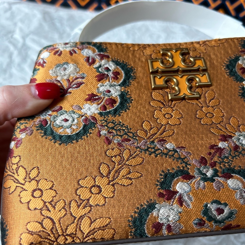 Tory Burch Britten Brocade Micro Satchel Crossbody Rust Sunset Bonfire Floral - Picture 5 of 17